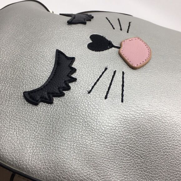 Luv Betsey By Betsey Johnson Silver and Pink Kitty Cat Face Backpack - Picture 8 of 17